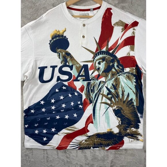American Legacy USA Patriotic Henley T-Shirt - Statue of Liberty, Eagle & Flag - Picture 5 of 16